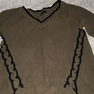 Plus Size Ring Cutout V-Neck Sweater